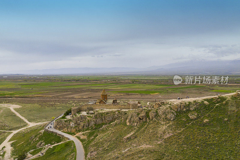 亚美尼亚的Khor Virap修道院，在Ararat山的背景